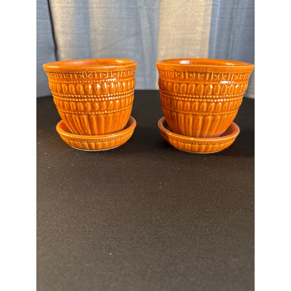 Vintage McCoy Pumpkin Orange Planter Pot Pair